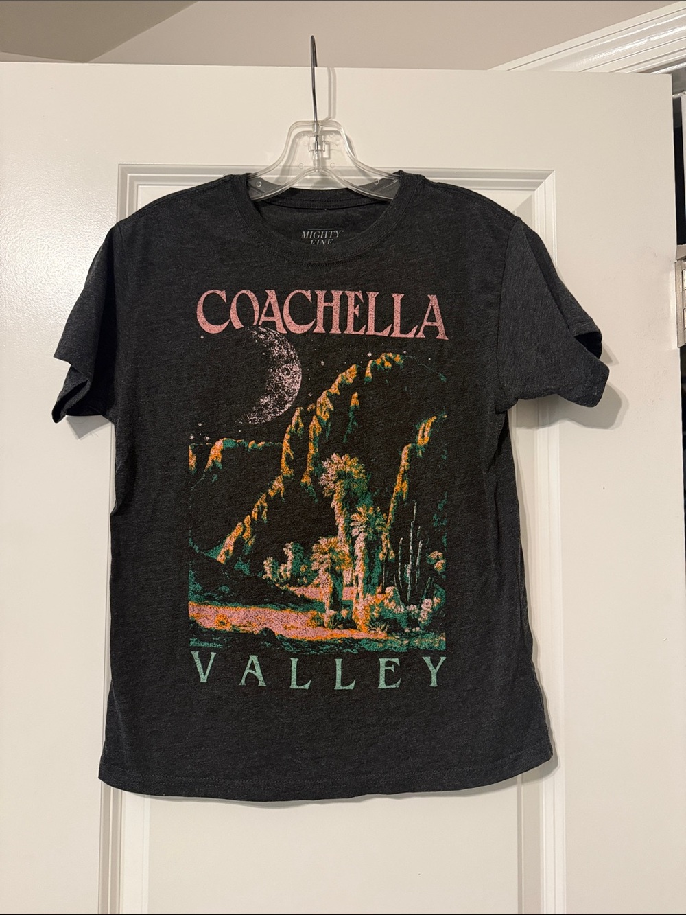 Mighty Fine Coachella Valley Graphic Tee - Dark Gray with Pink & Green